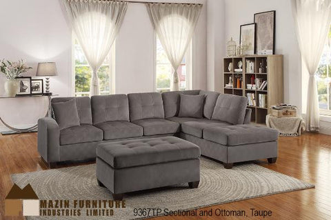 9367TP Taupe Sectional (Matching Ottoman Available) - Mike the Mattress Guy