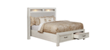 1700W - Antique White Oak Storage Bed with Upholstered Headboard & LED Lights