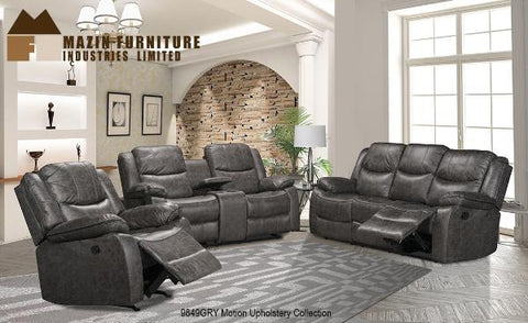 9849GRY Rocker Recliner, Reclining Sofa & Loveseat with Console - Mike the Mattress Guy