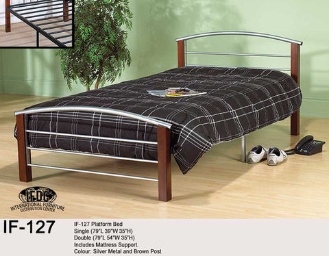 IF-127 Wooden Post Silver Metal Platform Bed - Mike the Mattress Guy