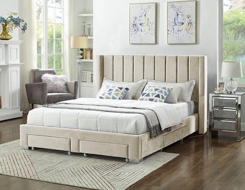 IF-5312 PLATFORM BED WITH DRAWERS - IN BLACK OR IVORY